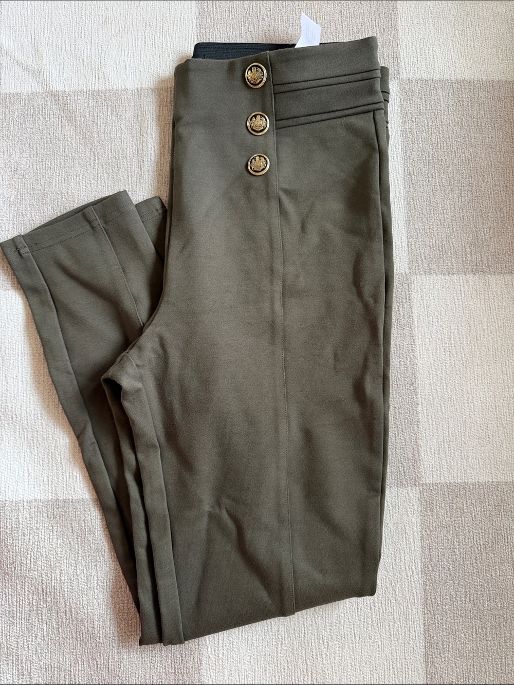 Zara Olive Slim Tapered Chinos with Gold Buttons